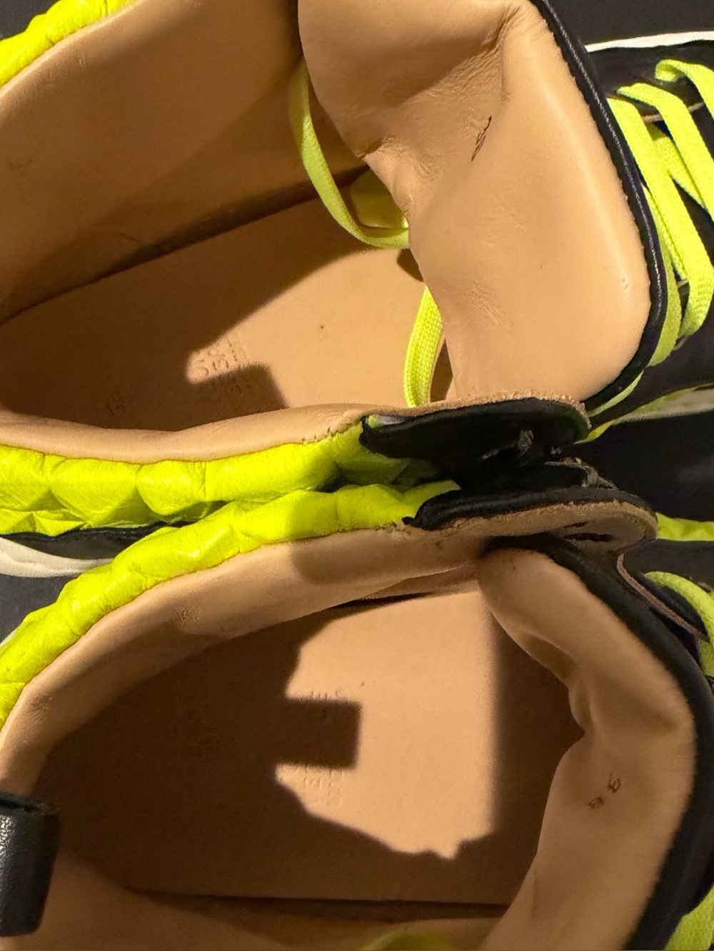 Versace Young Black Leather High-Top Sneakers with Neon Yellow Laces - Picture 5 of 9